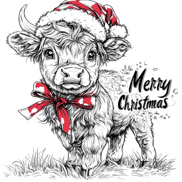 Adorable Calf Wearing Santa Hat for Christmas