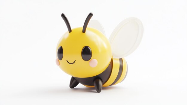 Adorable Cartoon Bee on White Background with Transparent Wings