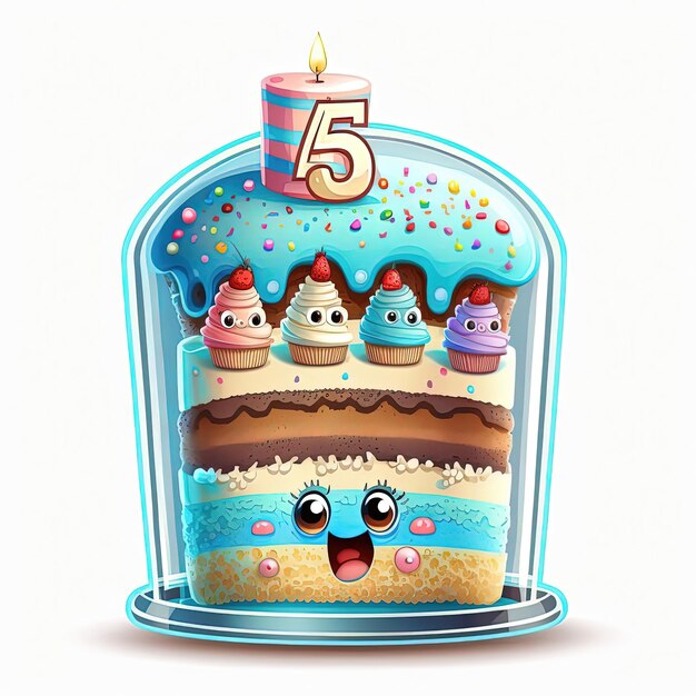 Photo adorable cartoon birthday cake for a joyful party with generative ai technology