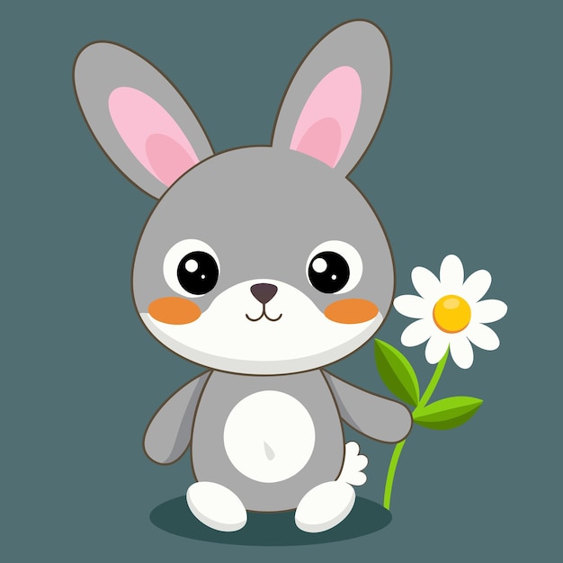 Photo adorable cartoon bunny holding a flower