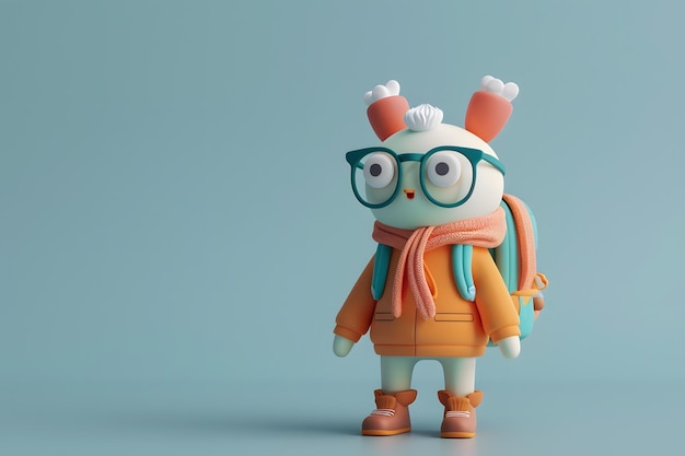 Photo adorable cartoon character in winter gear and backpack rendered in 3d for snowy escapades