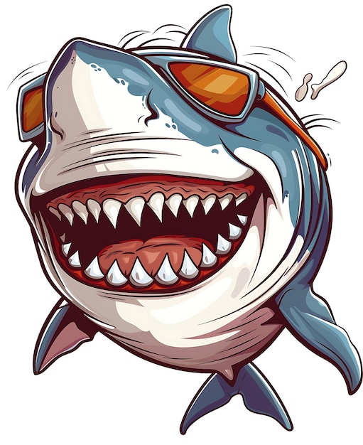 Photo adorable cartoon clip art of a donkey with a grinning face and a shark smiling