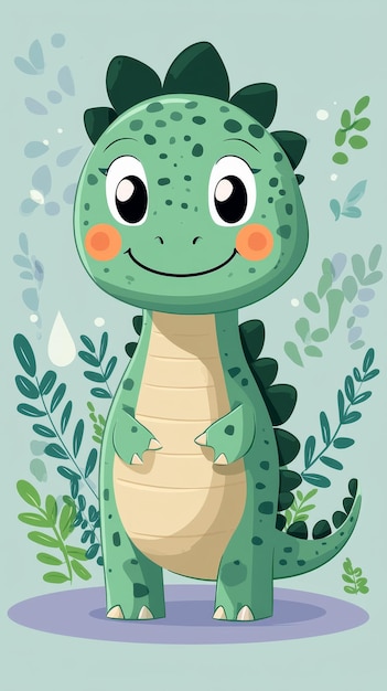 Adorable Cartoon Dinosaur with Big Eyes and a Friendly Smile