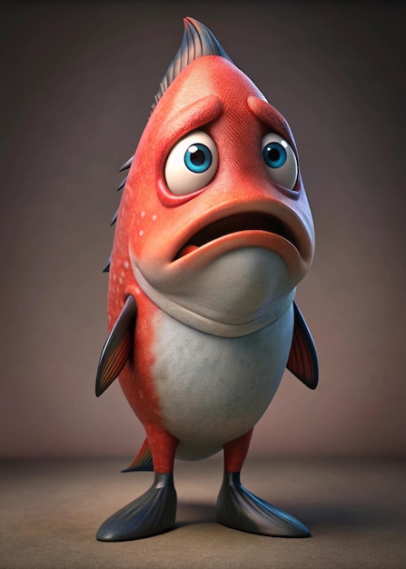 Adorable Cartoon Fish with Sad Expression Perfect for Wallpaper or Background Best quality