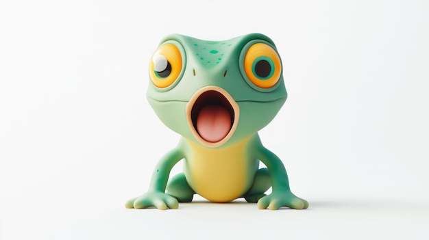 Adorable Cartoon Frog with Wide Eyes and Open Mouth on a White Background