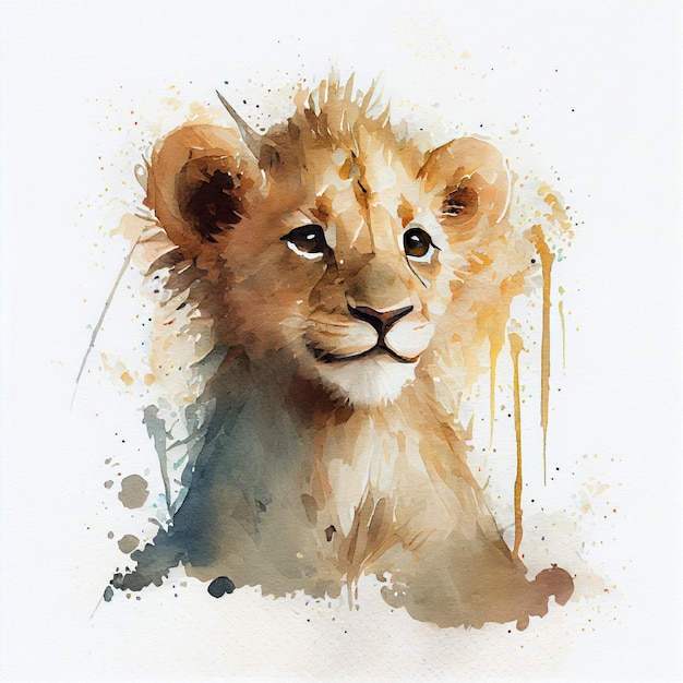 Adorable cartoon illustration of a baby lion on a white background perfect for a nursery or children room