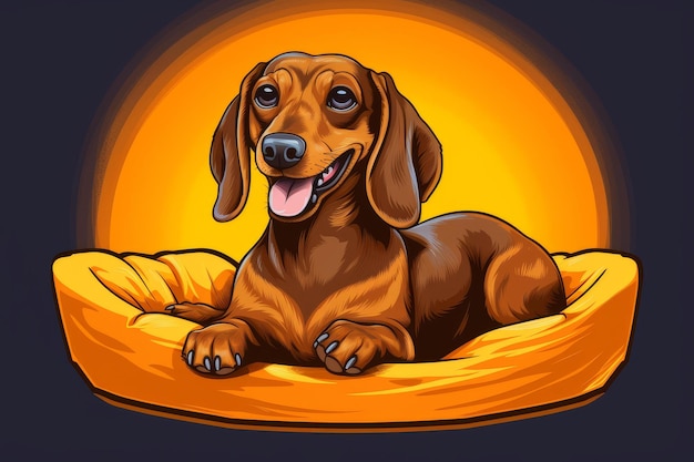 Photo adorable cartoon illustration of a dachshund dog in a soft bed perfect for nursery decor