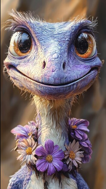 Adorable Cartoon Lizard with Flower Garland