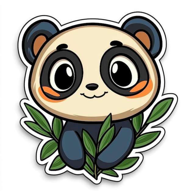 Photo adorable cartoon panda bear with green leaves