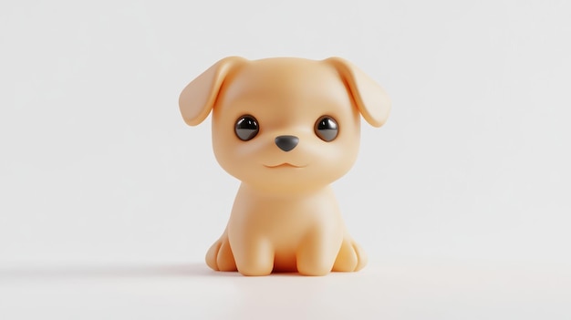 Adorable Cartoon Puppy Figurine Against White Background with Cute Expression