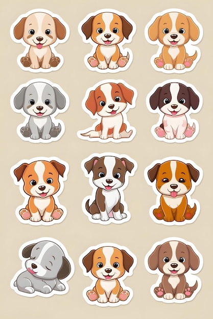 Photo adorable cartoon puppy sticker collection playful and cute designs