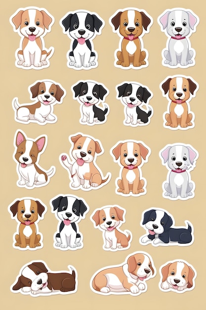 Photo adorable cartoon puppy sticker collection playful and cute designs