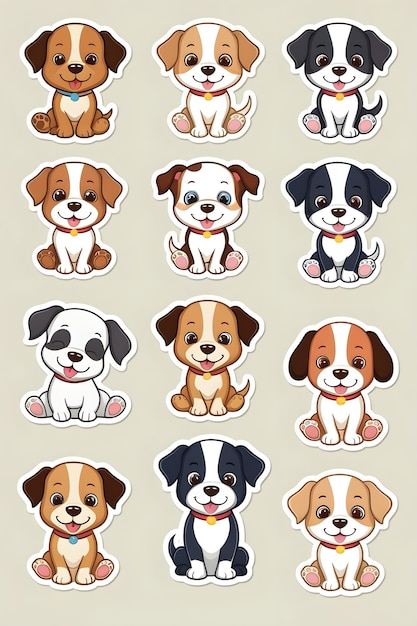 Photo adorable cartoon puppy sticker collection playful and cute designs