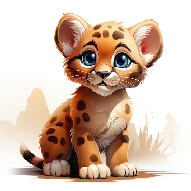 Adorable Cartoon Style Clipart of a Cute Puma on White Background AI Generated