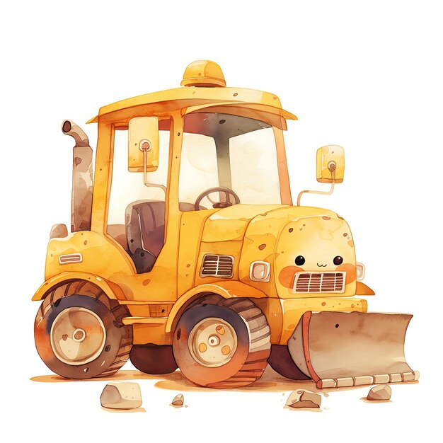 Photo adorable cartoon yellow bulldozer illustration with a cute face perfect for children39s books educational materials and playful designs