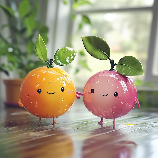 Photo adorable cartoonish fruit characters with happy expressions