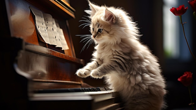 Adorable cat on the piano