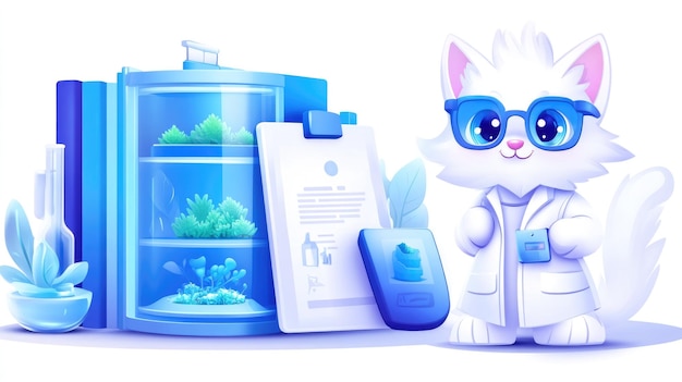 Photo adorable cat scientist conducts botanical lab experiment in futuristic setting