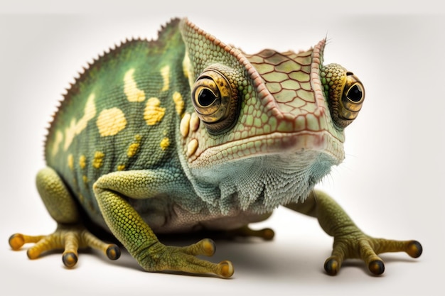 Adorable chameleon on a white backdrop