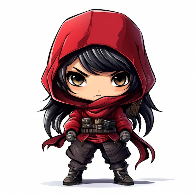 Adorable chibi bandit girl illustration on white background Generative AI