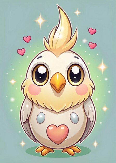 Photo adorable chibi bird with heart perfect for wallpaper and illustration artwork