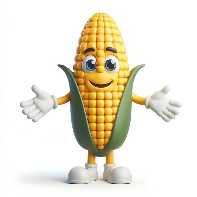 Adorable Chibi Corn Cob Mascot on Isolated White Background