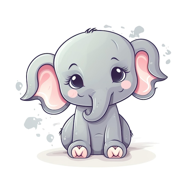 Adorable Chibi Elephant in Flat Design Cute Cartoon Sticker