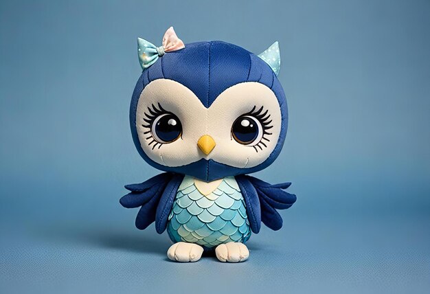 Adorable chibi mermaid owl with deep blue background