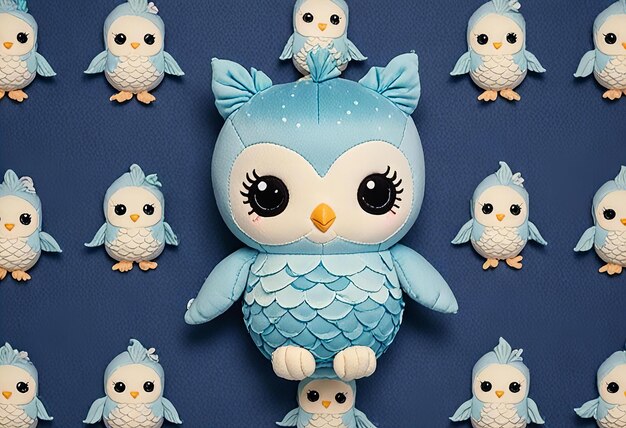 Adorable chibi mermaid owl with deep blue background