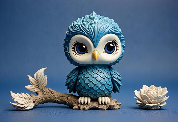 Adorable chibi mermaid owl with deep blue background