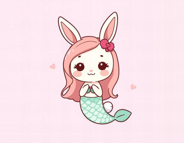 Photo adorable chibi mermaid rabbit in minimalist style