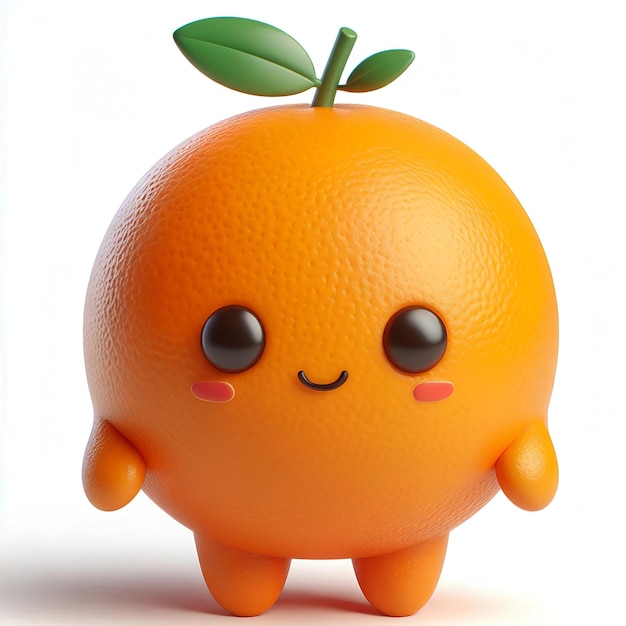 Adorable Chibi Orange Fruit Mascot on Isolated White Background