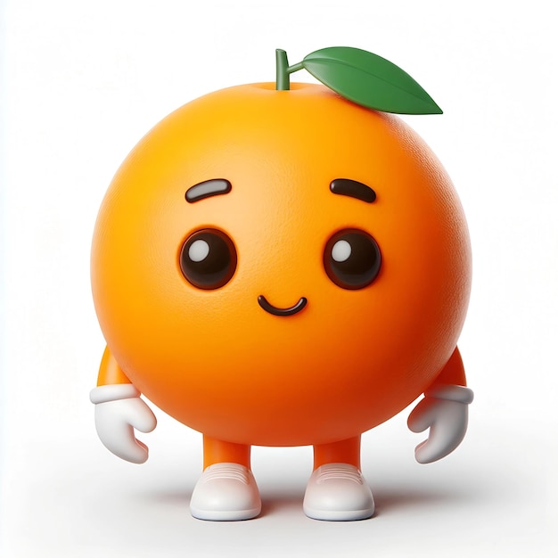 Adorable Chibi Orange Fruit Mascot on Isolated White Background