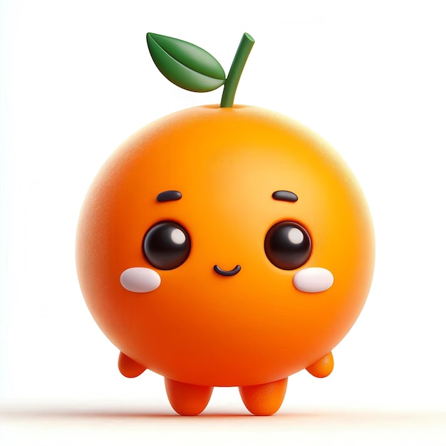 Adorable Chibi Orange Fruit Mascot on Isolated White Background