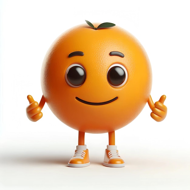 Adorable Chibi Orange Fruit Mascot on Isolated White Background