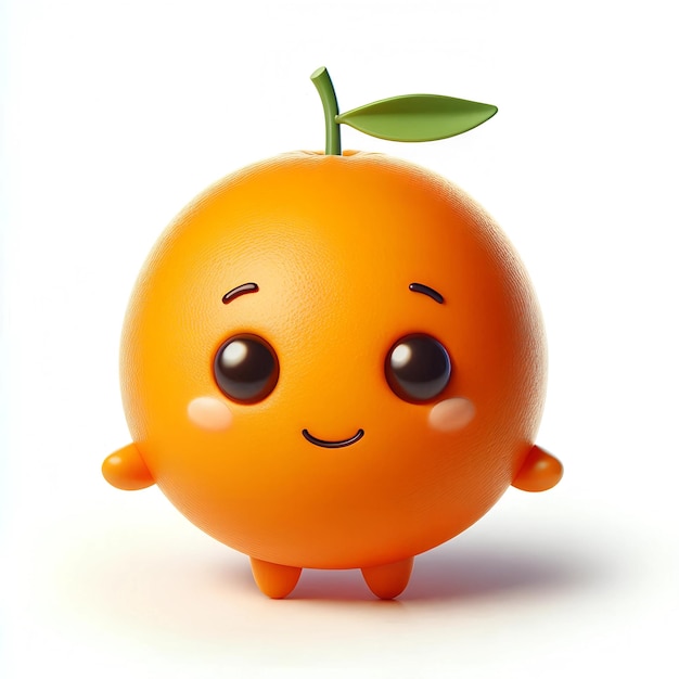 Adorable Chibi Orange Fruit Mascot on Isolated White Background