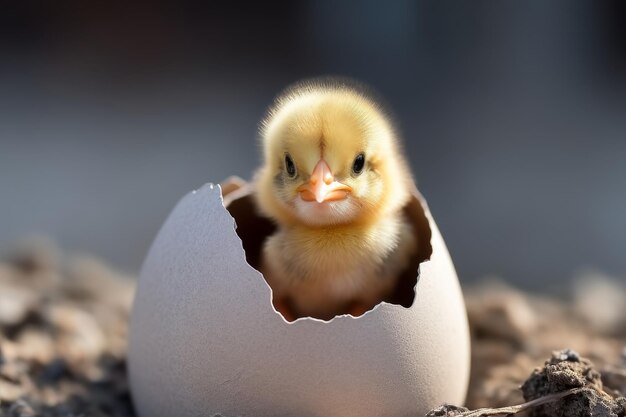 Adorable chick emerges from cracked eggshell symbolizing new beginnings and happiness