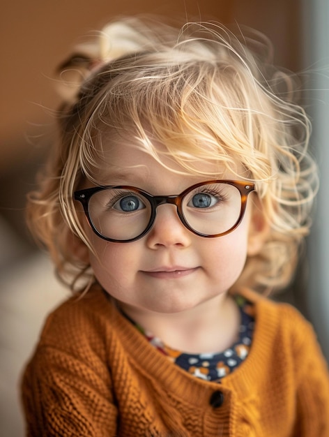 Adorable Child with Glasses Cute Toddler Portrait in Cozy Sweater