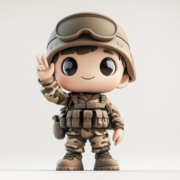 Adorable clay 3D clipart character in a soldieras uniform