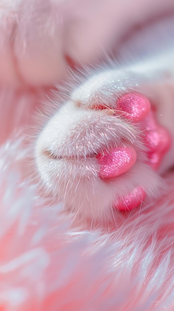 Photo adorable closeup of a kittens paw on soft pink background