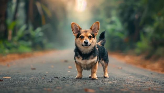 Adorable Corgi on a Forest Adventure Loyal Pet Explores New Paths Enjoying the Scenery and Fresh