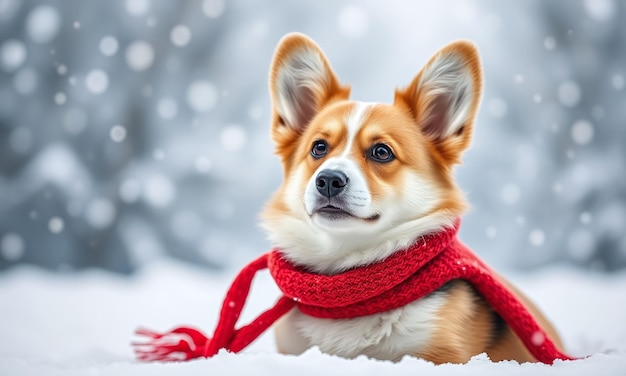 Photo adorable corgi winter wonderland snowcovered landscape