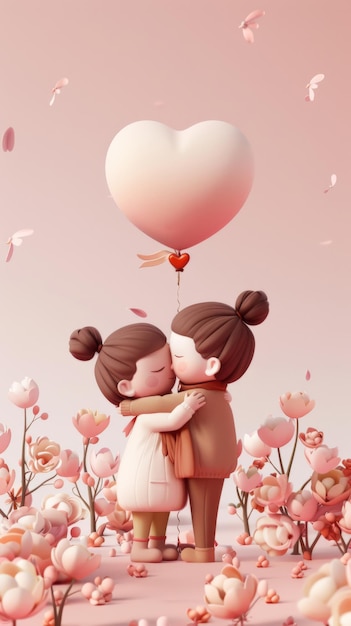 Adorable Couple Hugging with Heart Balloon