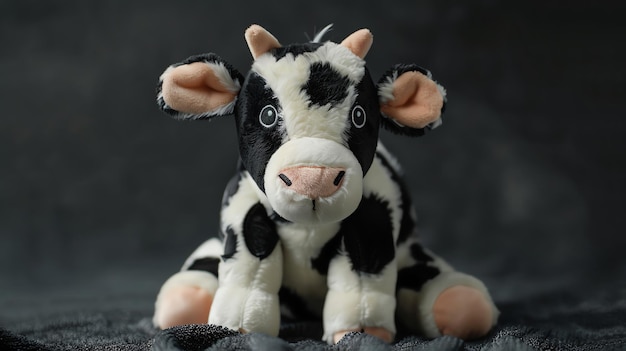 Photo adorable cow plush toy with spots photo realistic high details