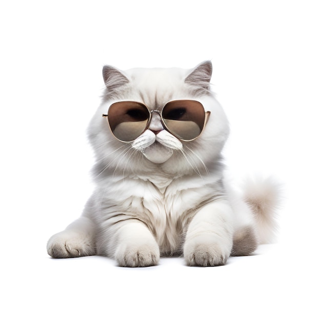 Adorable creamcolored Persian cat wearing pink sunglasses Generative AI