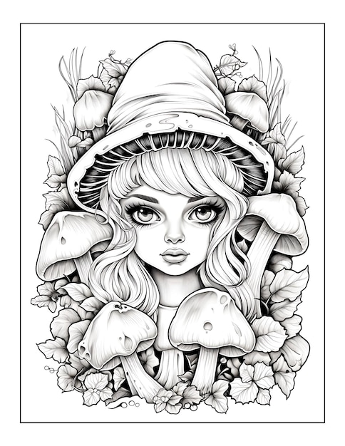 Adorable Creepy Mushrooms and cute baby Coloring Pages