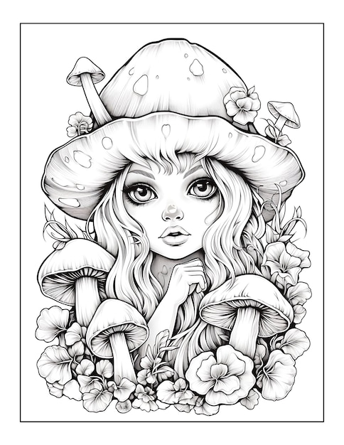 Adorable Creepy Mushrooms and cute baby Coloring Pages