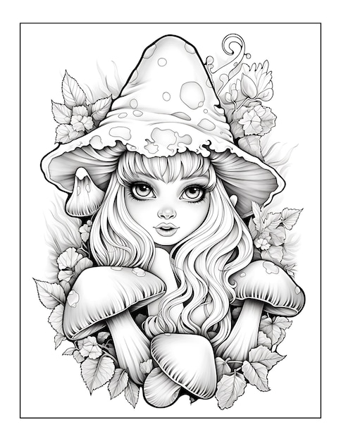 Adorable Creepy Mushrooms and cute baby Coloring Pages