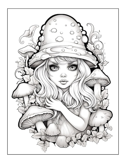 Adorable Creepy Mushrooms and cute baby Coloring Pages