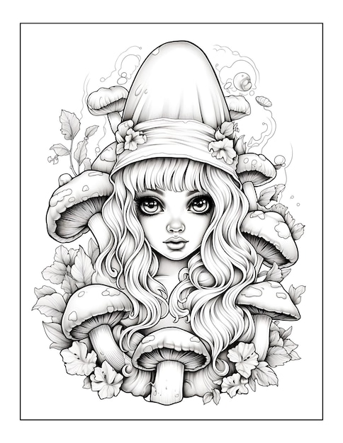 Adorable Creepy Mushrooms and cute baby Coloring Pages